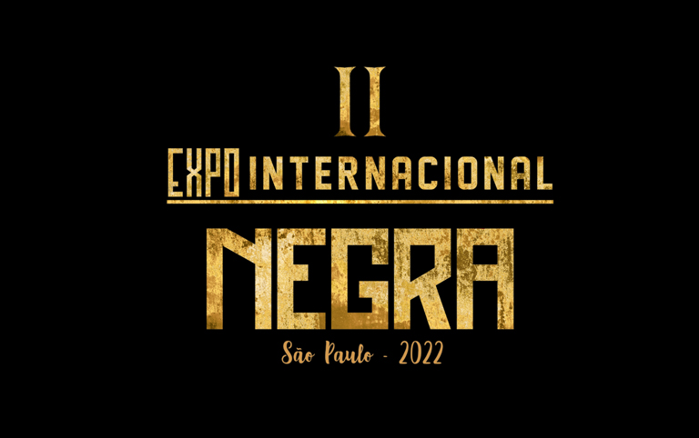 Imagem com logo da expo com letras douradas em um fundo preto