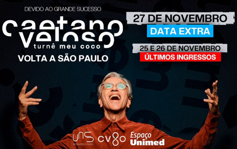 Foto de divulgação do show de Caetano Veloso no Espaço Unimed