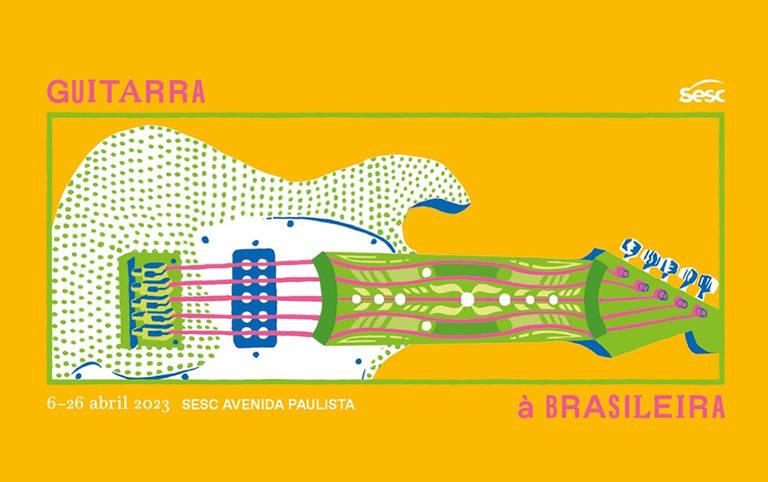 Ilustração amarela e colorida do projeto Guitarra à Brasileira - Sesc Avenida Paulista