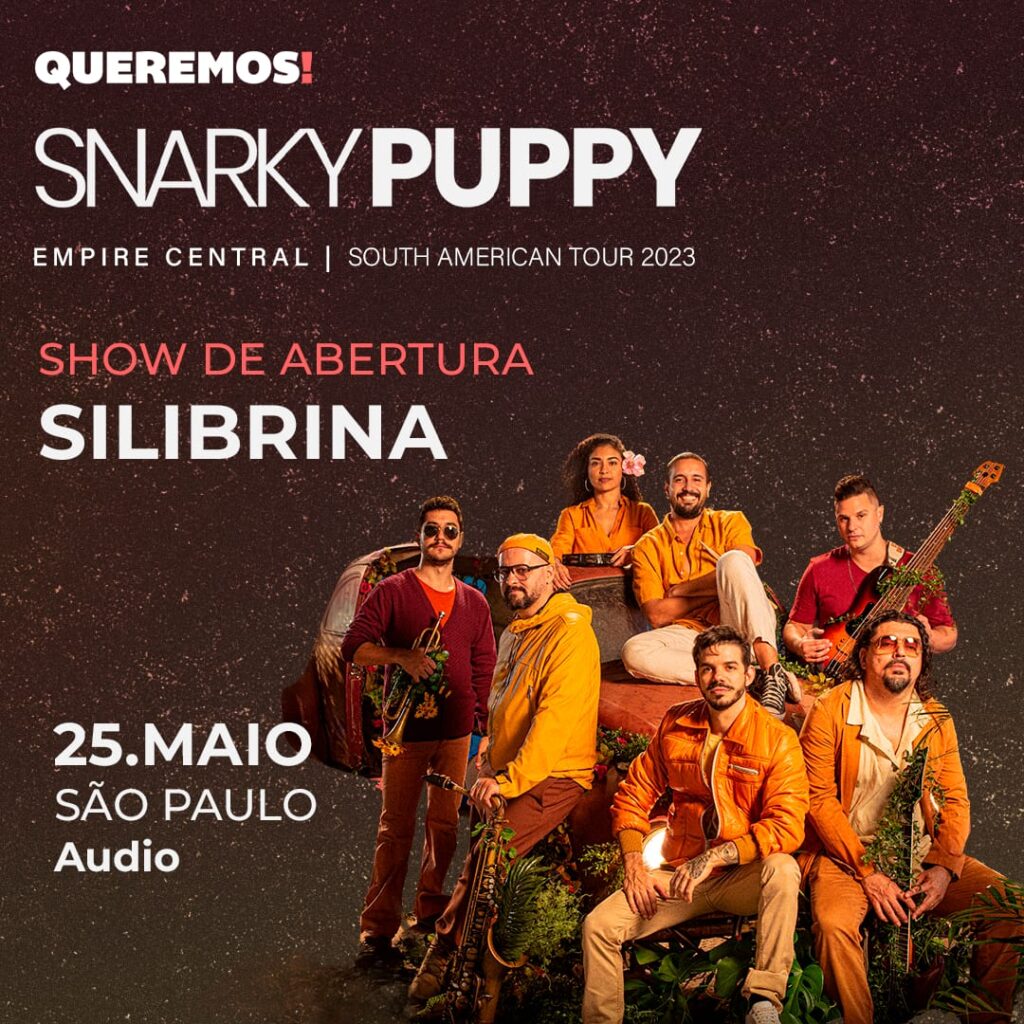 Ilustração colorida do show de Snarky Puppy e Silibrina na Audio - SP - Divulgação