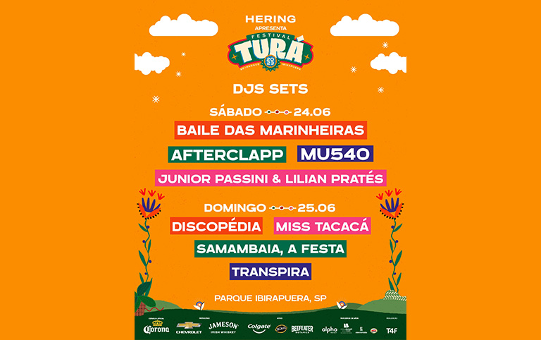 Ilustração do lineup de DJs do Festival Turá 2023