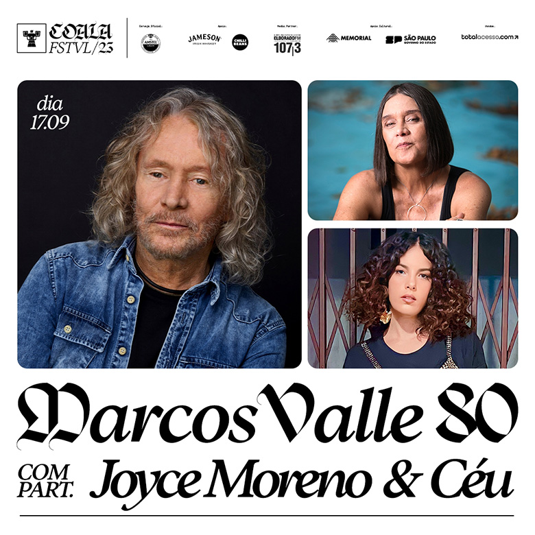 Fotografia colorida de Marcos Valle - Joyce Moreno e Céu - Coala Festival 2023 - Divulgação