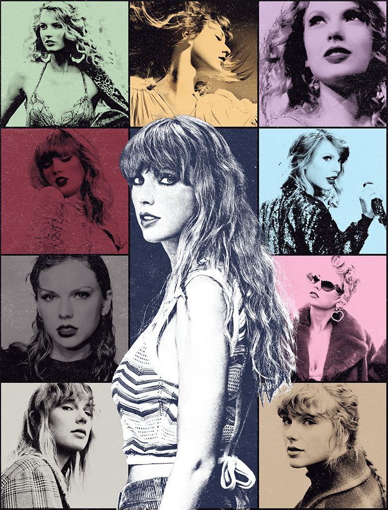 Ilustração colorida de Taylor Swift para divulgação da turnê The Eras Tour