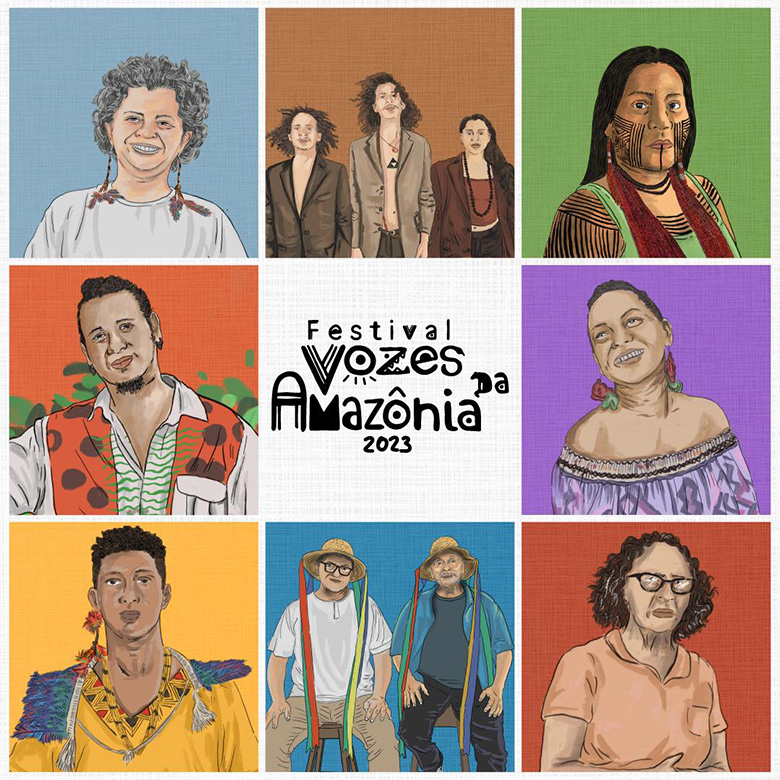 Ilustração colorida do Festival Vozes da Amazônia 2023 na Casa natura Musical - Divulgação