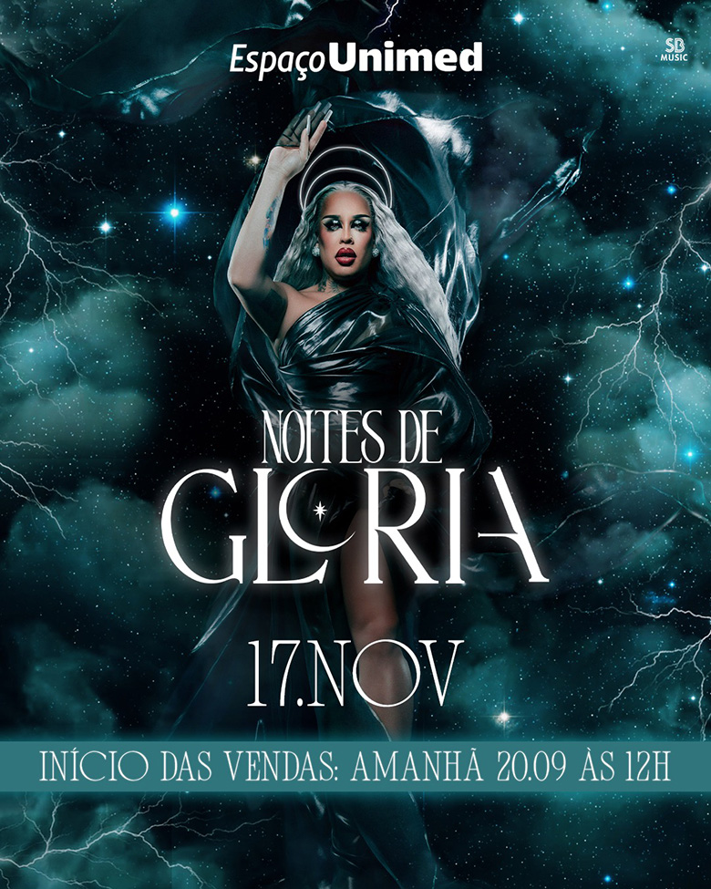 Fotografia colorida de divulgação do show da cantora Gloria Groove no Espaço Unimed em novembro de 2023.