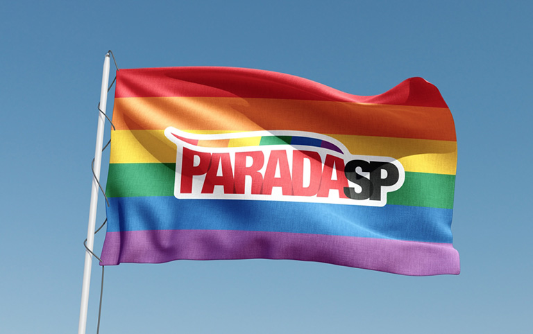 Arte colorida de bandeira da Parada do Orgulho LGBT+ São Paulo - Divulgação