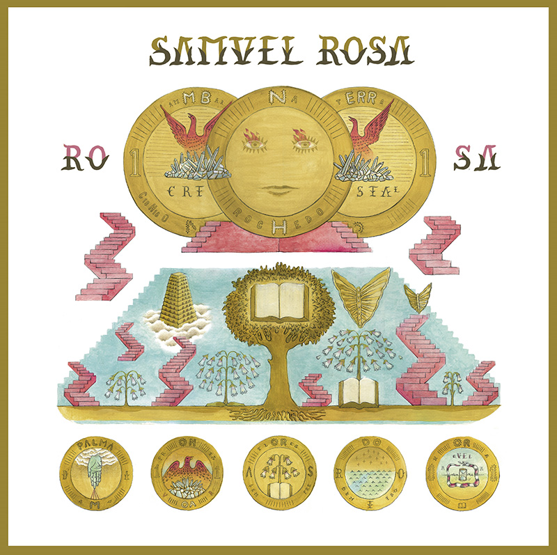 Arte colorida do primeiro disco solo de Samuel Rosa - Rosa - Arte por Stephan Doitschinoff