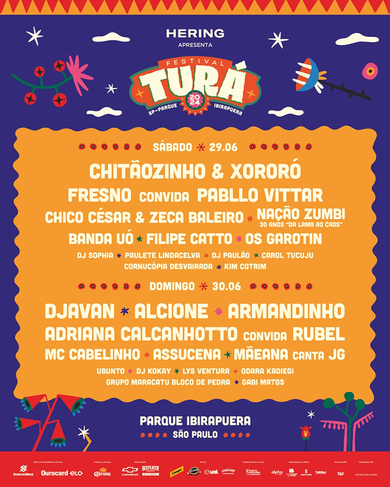 Ilustração colorida do lineup do festival Turá 2024 em São Paulo - Divulgação