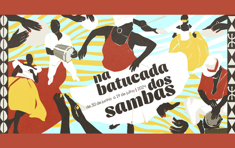 Arte colorida de A Batucada dos Sambas - divulgação Sesc Vila Mariana