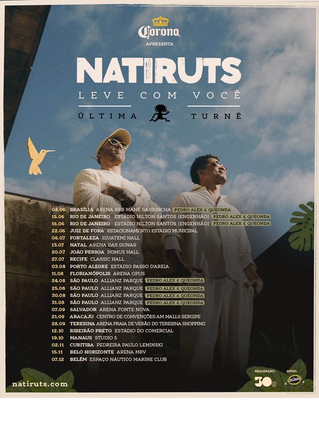 Cartaz colorido de divulgação da turnê de despedida do Natiruts - Leve com você