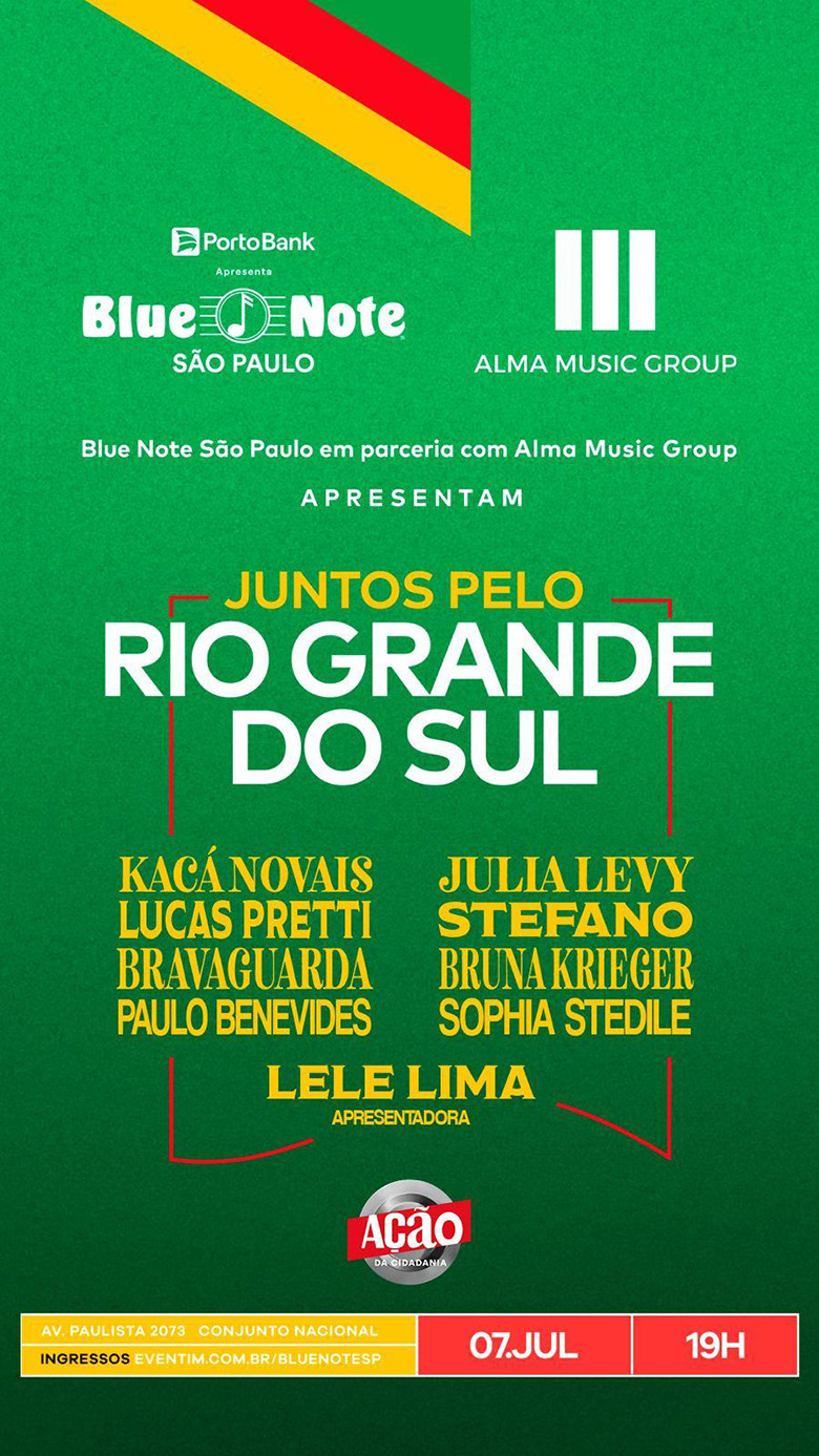 Arte colorida do show Juntos pelo Rio Grande do Sul - Divulgação Blue Note SP e Alma Music Group