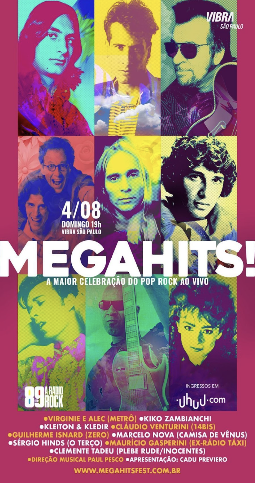 Arte colorida de divulgação do Megahits! A festa que celebra nomes do pop rock brasileiro no Vibra São Paulo