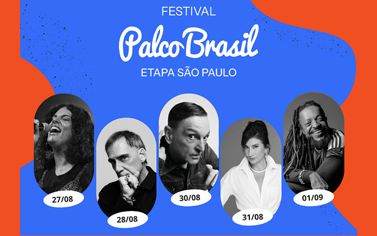 Arte colorida do Festival Palco Brasil da Caixa Cultural São Paulo - 35 anos