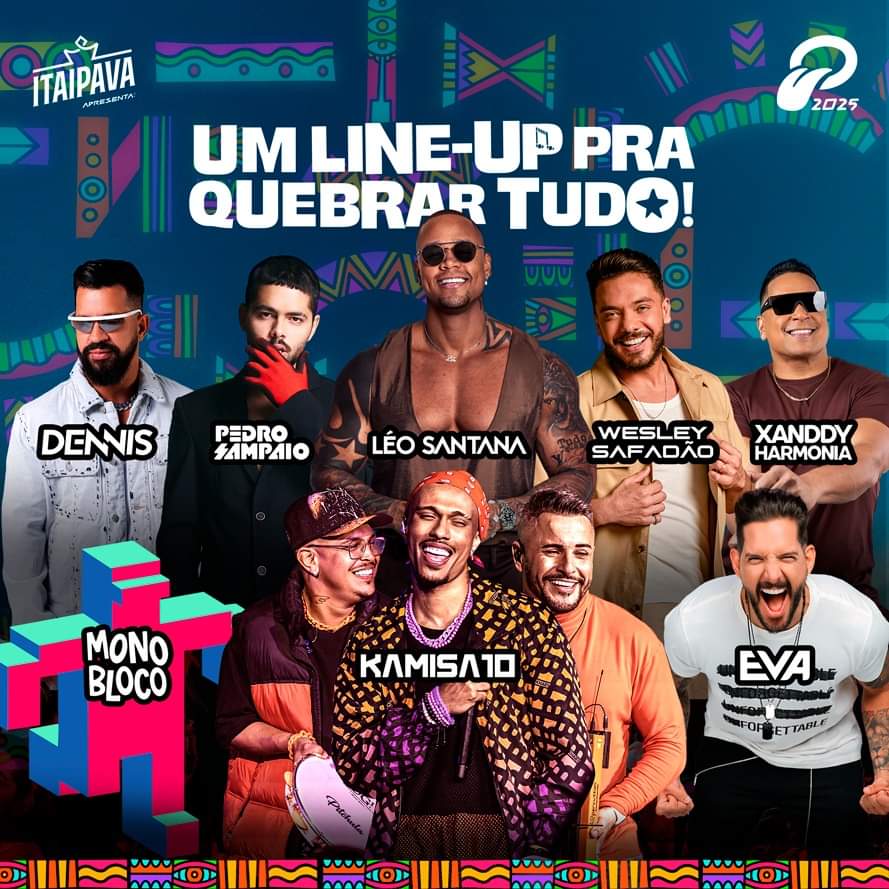 Arte colorida com foto dos artistas que estarão na edição 2025 do festival