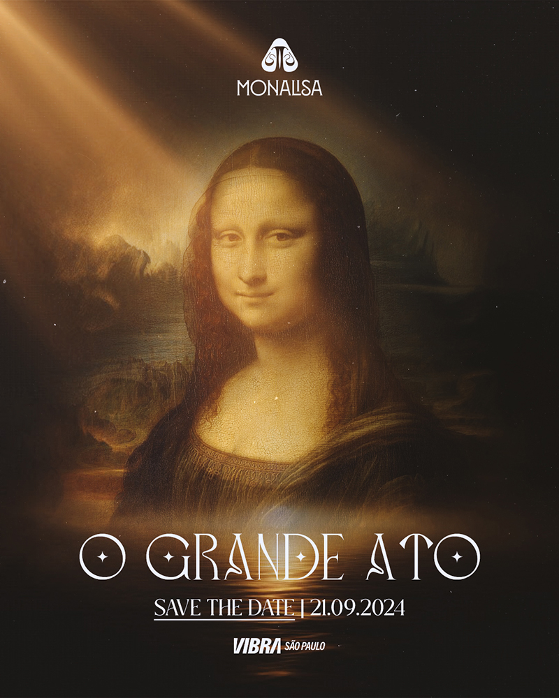 Arte colorida com a foto de Monalisa para festa que leva o mesmo nome no Vibra São Paulo