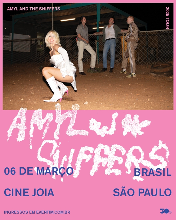 Arte colorida de Amyl & The Sniffers tour 2025 - Cine Joia