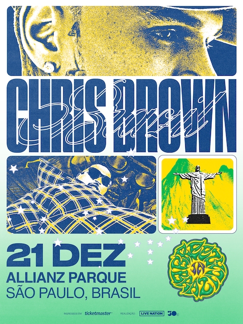 Arte colorida de Chris Brown para turnê no Brasil - Shows no Allianz Parque