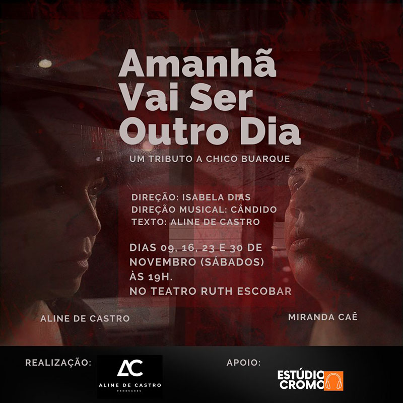 Arte colorida de chamada para homenagem aos 80 anos de Chico Buarque - Amanhã vai ser outro dia - Teatro Ruth Escobar